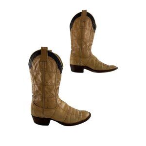 Ladies Luskey's Tan Leather Patchwork Round Toe Western Boots Size 7 C *WIDE*